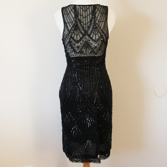 NEW Sue Wong 1920s Gatsby Art Deco Black Beaded & Sequined Cocktail Dress 0 - Picture 4 of 12